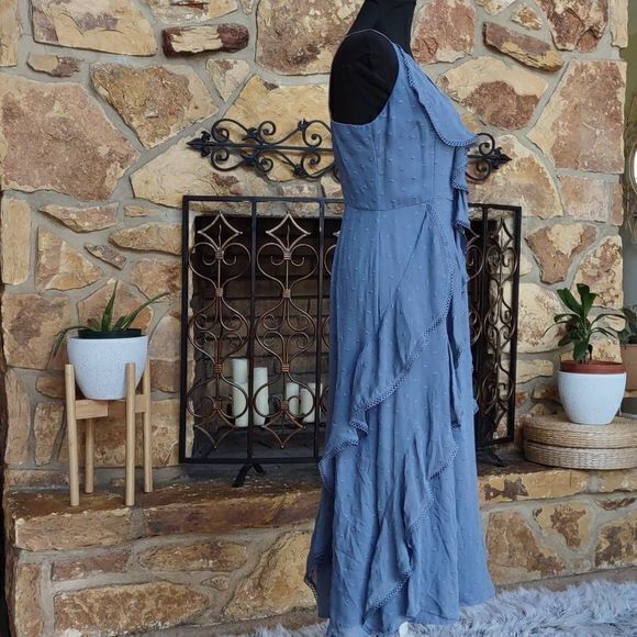 Keepsake Hideaway Blue Hydrangea Ruffled‎ Midi Dress Sz L - Picture 5 of 16